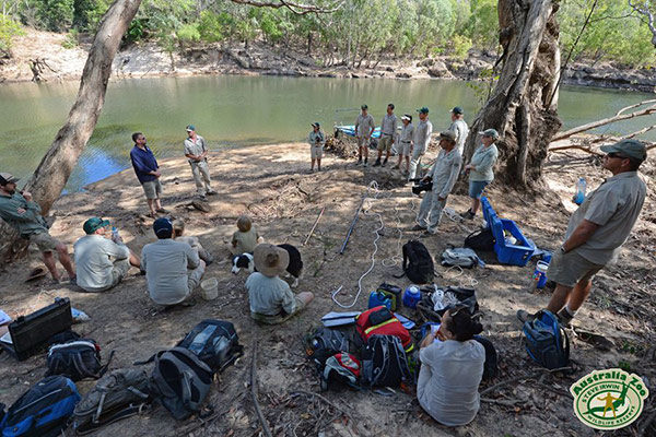 Safety briefing for the group.