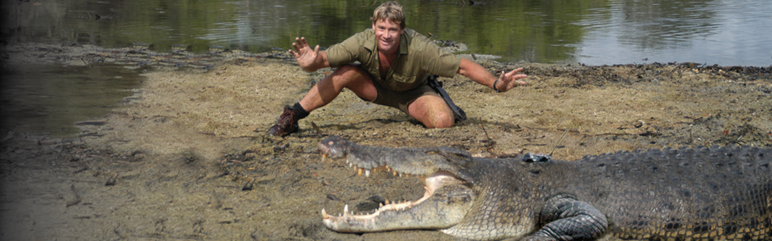 Steve Irwin and a crocodile.