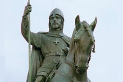 The famed British carol “Good King Wenceslas” is inspired by a Christian martyr who remains an important figure in his Czech homeland. The real Wenceslas — known as Václav the Good — lived from about A.D. 907 to 929. For nearly 100 years, a large statue of him as an armed knight on horseback has stood proudly in Prague’s Wenceslas Square. It was sculpted by Josef Václav Myslbek. Photo by Ales Tosovsky, courtesy of Wikimedia Commons.