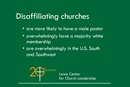 A new Lewis Center for Church Leadership report compares characteristics of disaffiliating churches with those remaining in The United Methodist Church. The report draws on data from the denomination’s General Council on Finance and Administration and other sources. Among the findings is that disaffiliating churches are more likely to have a male pastor and to have a majority white membership. Info courtesy of the Lewis Center for Church Leadership, graphic by Laurens Glass, UM News.