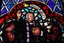 A stained glass window depicts Methodism’s founding father, John Wesley. Photo by Ronny Perry, United Methodist Communications.
