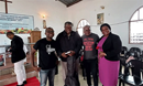 The Rev. Olga Marie Raimundo Choto (far right) with the music team at her United Methodist Church in Mozambique. PHOTO: Courtesy of Olga Choto